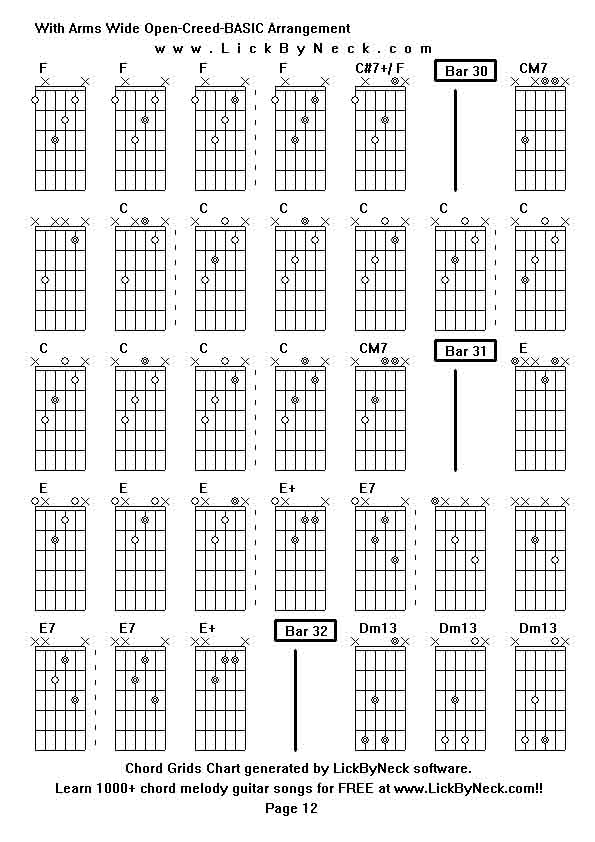 Chord Grids Chart of chord melody fingerstyle guitar song-With Arms Wide Open-Creed-BASIC Arrangement,generated by LickByNeck software.